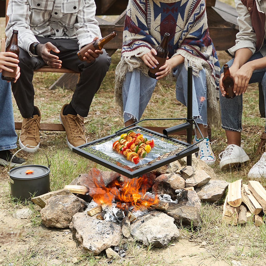 Swivel Campfire Grill, Fire Pit Grill Grate Over Fire Pits, Heavy Duty Steel Grill Grates, 360Adjustable Open Fire Outdoor Cooking Equipment, Portable Camp Fire Racks For Camping Outdoor BBQ