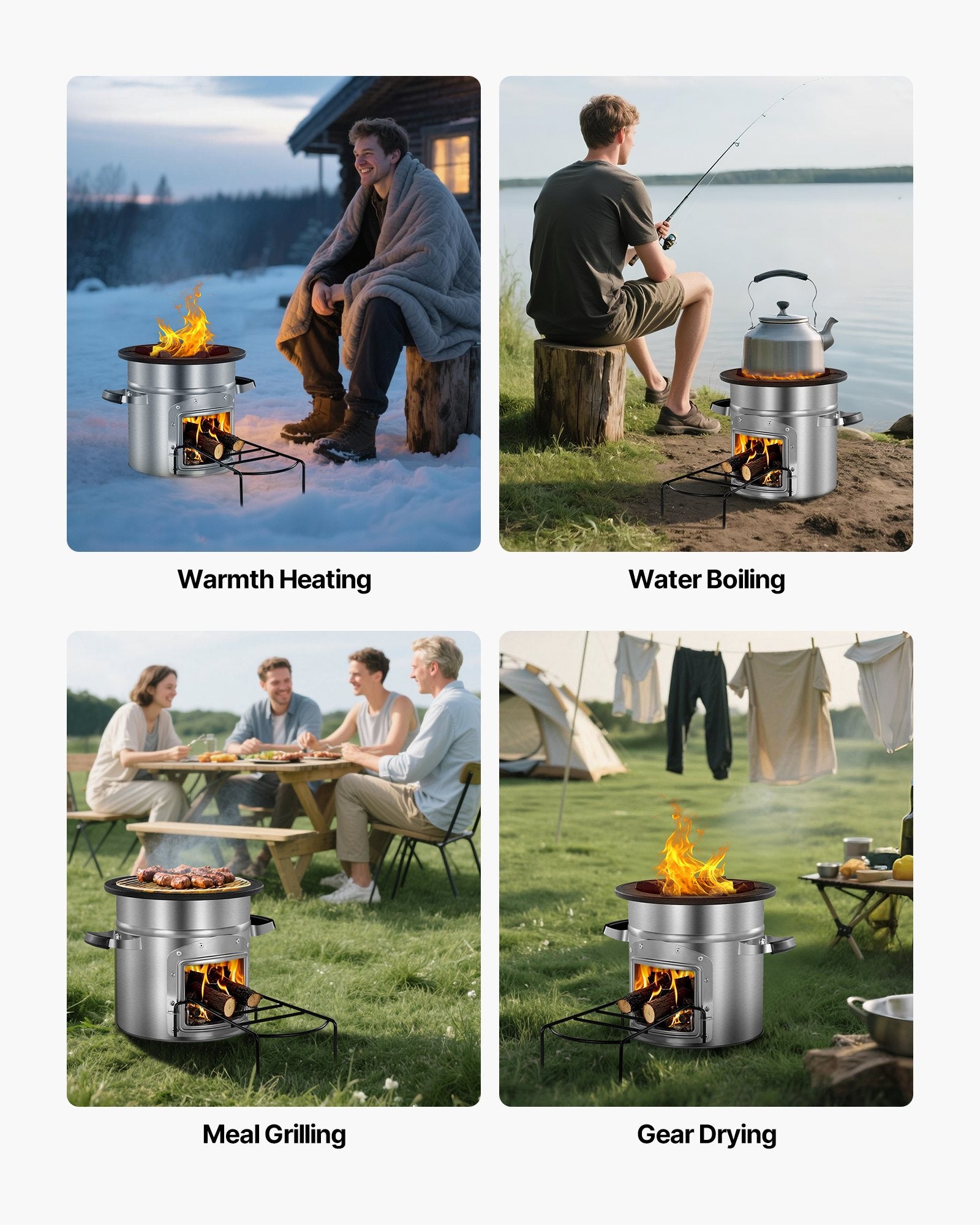 Camping Rocket Stove, Wood Burning Portable Rocket Stove With Carrying Bag For Backpacking, Stainless Steel, Single Door, Burn Wood, Twigs Or Sticks For Outdoor Cooking, Backyard, Camp Cooking