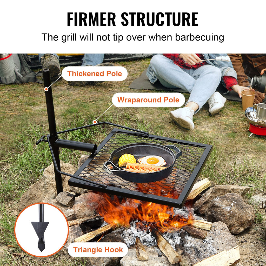 Swivel Campfire Grill, Fire Pit Grill Grate Over Fire Pits, Heavy Duty Steel Grill Grates, 360Adjustable Open Fire Outdoor Cooking Equipment, Portable Camp Fire Racks For Camping Outdoor BBQ