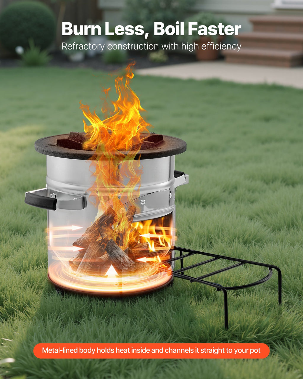 Camping Rocket Stove, Wood Burning Portable Rocket Stove With Carrying Bag For Backpacking, Stainless Steel, Single Door, Burn Wood, Twigs Or Sticks For Outdoor Cooking, Backyard, Camp Cooking