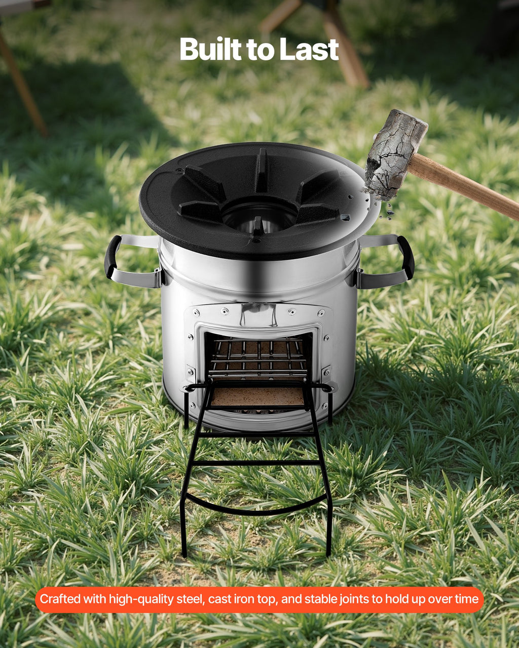 Camping Rocket Stove, Wood Burning Portable Rocket Stove With Carrying Bag For Backpacking, Stainless Steel, Single Door, Burn Wood, Twigs Or Sticks For Outdoor Cooking, Backyard, Camp Cooking